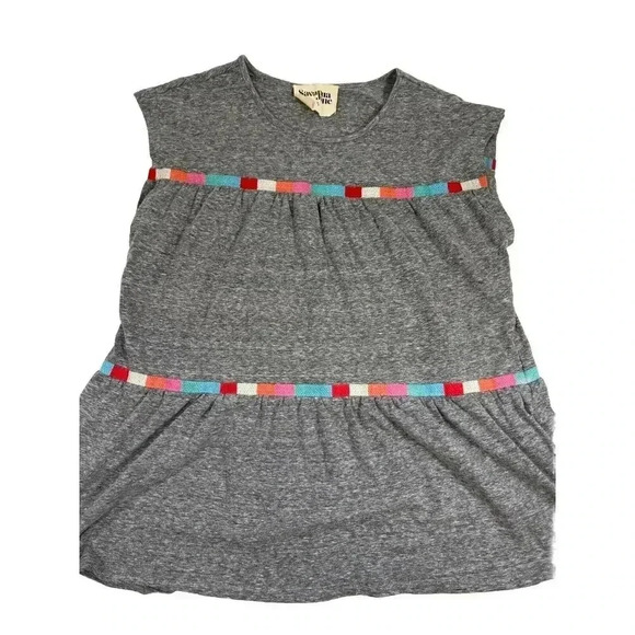 Savanna Jane Small Gray Embroidered Cap Sleeve Top - Picture 1 of 4